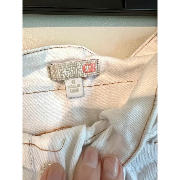 GB Denim Shorts Juniors 9 white Ivory Jean Button Fly Paperbag Shorts - Picture 6 of 6